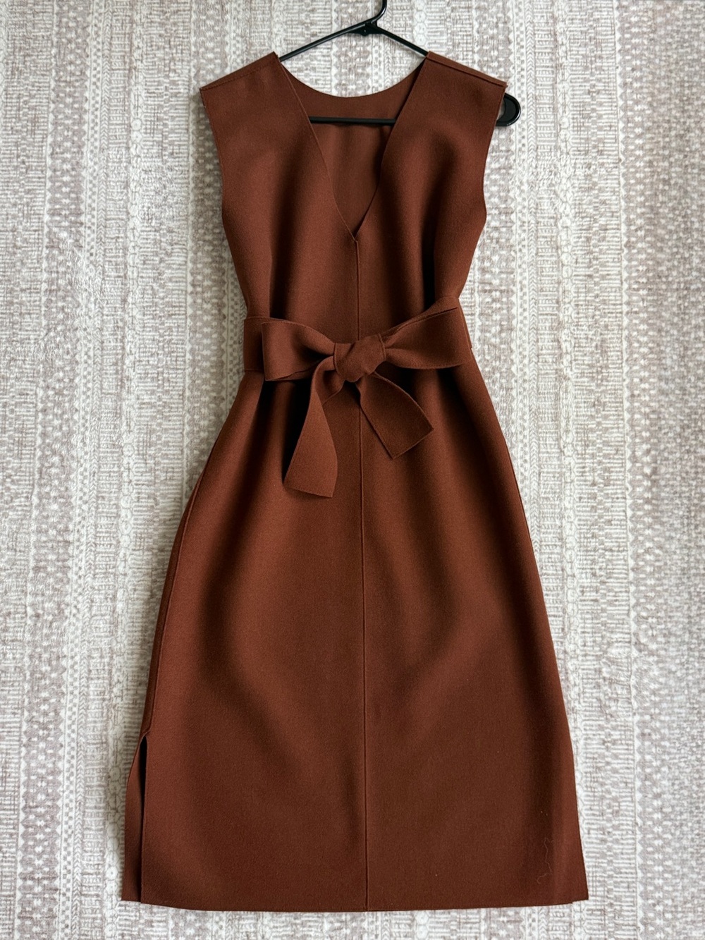 Fall Sleeveless Brown Tie-Waist Midi Dress